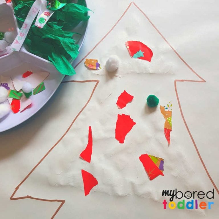 Giant Christmas Tree Collage Craft for Toddlers - My Bored Toddler