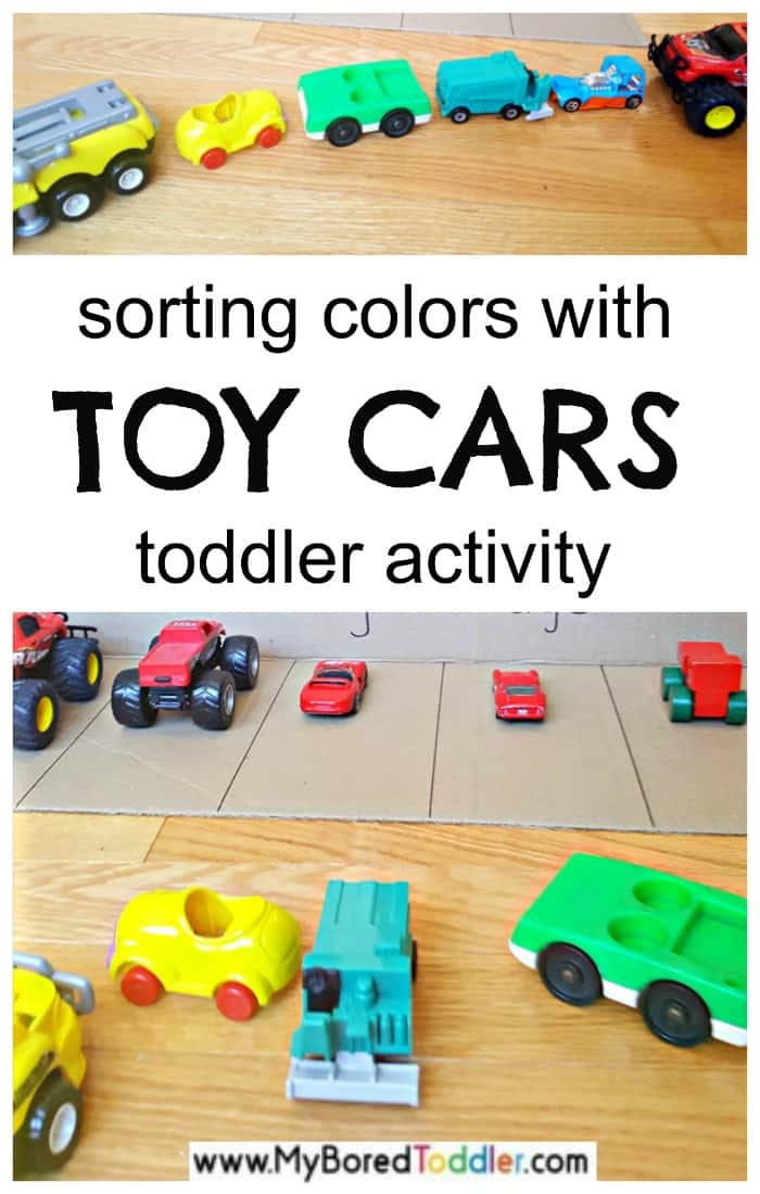 Toddler sorting activity with toy cars
