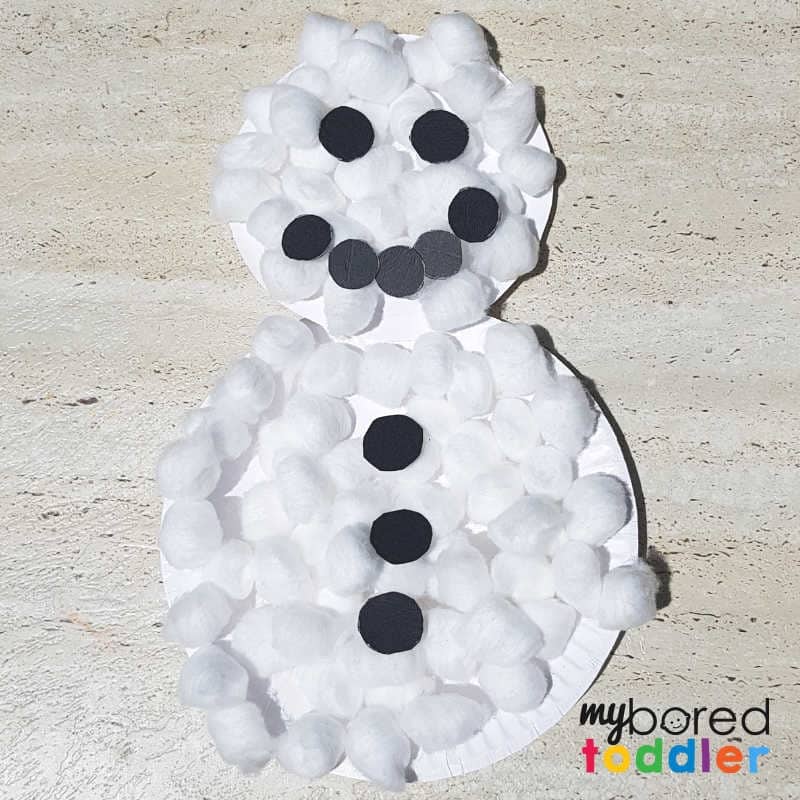 Cotton Ball Snowball Paper Plate Craft