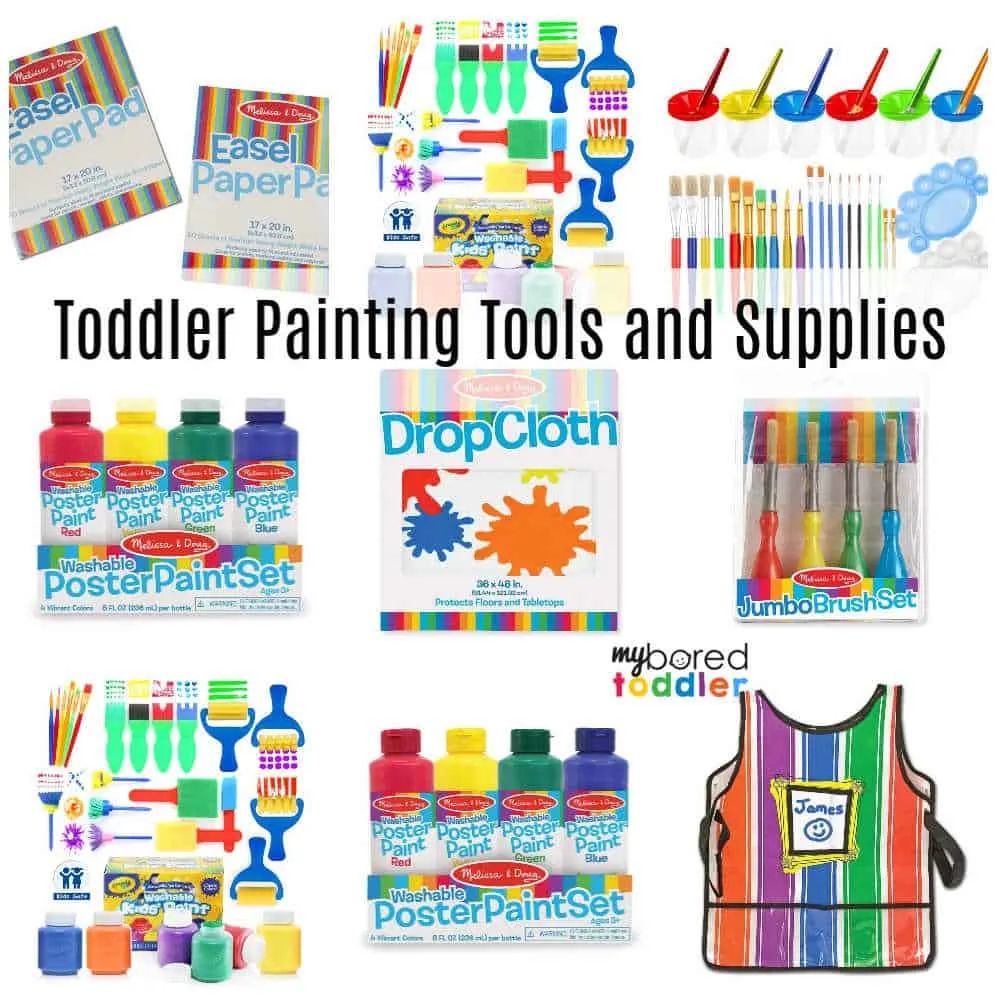 Toddler Painting Tools and Supplies Insta with text