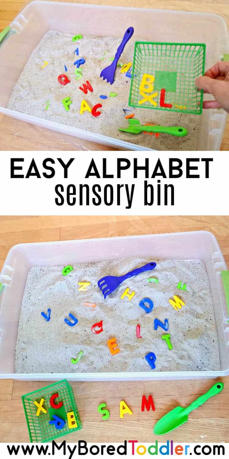 easy alphabet sensory bin for toddlers pinterest