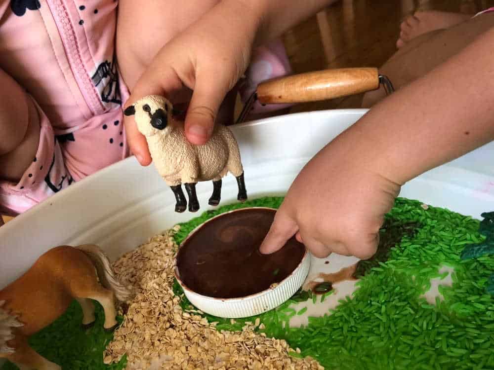 how to play with the farm sensory bin 2