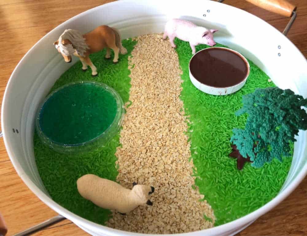 how to play with the farm sensory bin