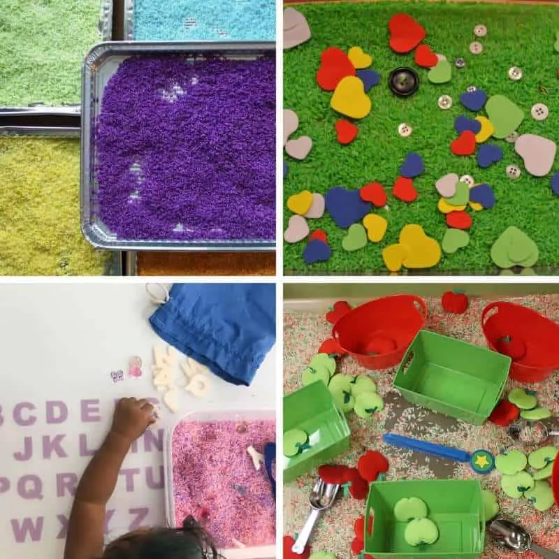 rice based sensory bin for toddlers