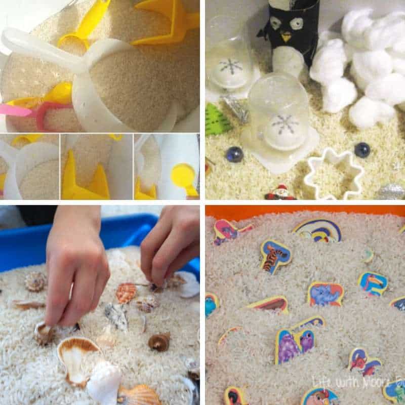 sensory bins with plain white rice for toddlers