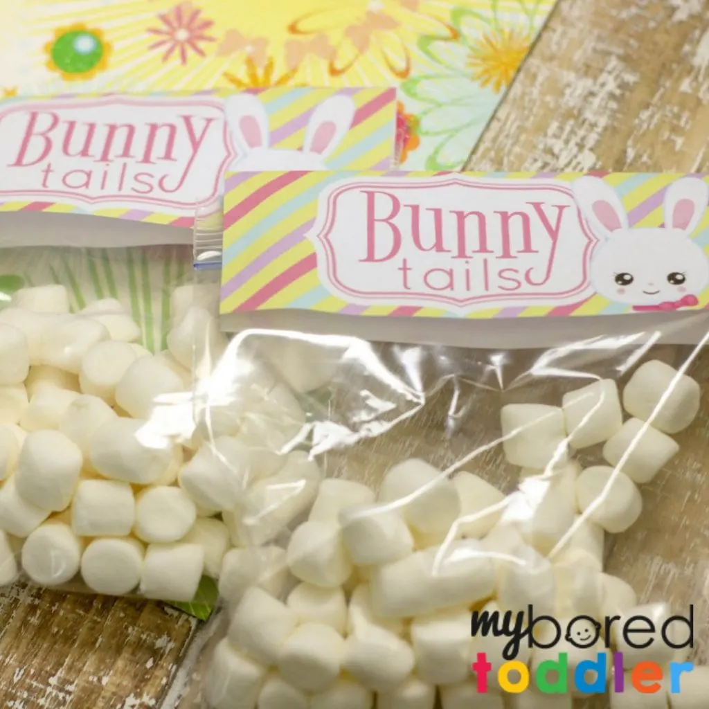 Easter Bunny Tails free treat bag topper printable squre