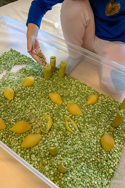 Jumbo pasta spring sensory bin for toddlers image 6