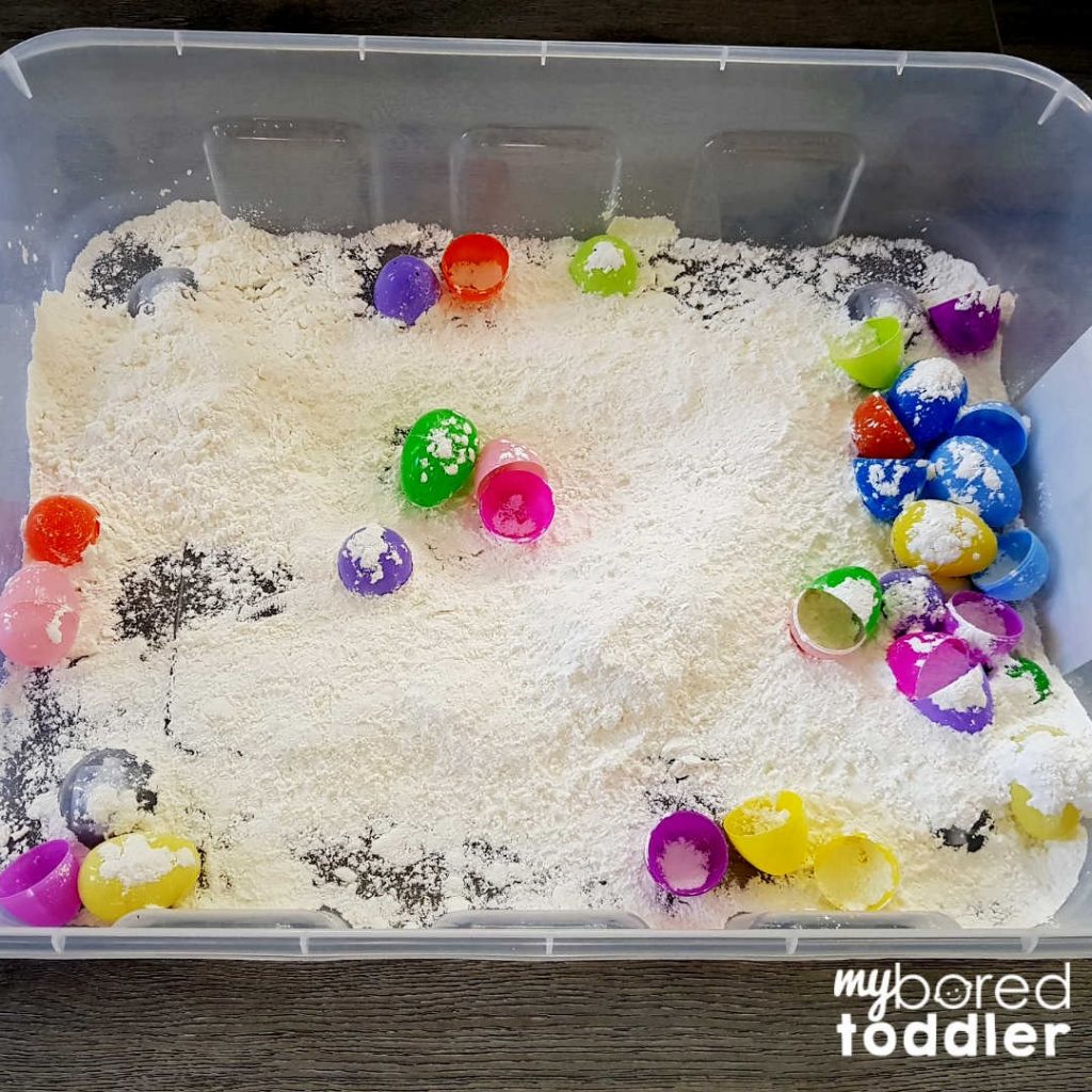 easter egg cloud dough sensory play for toddlers 1