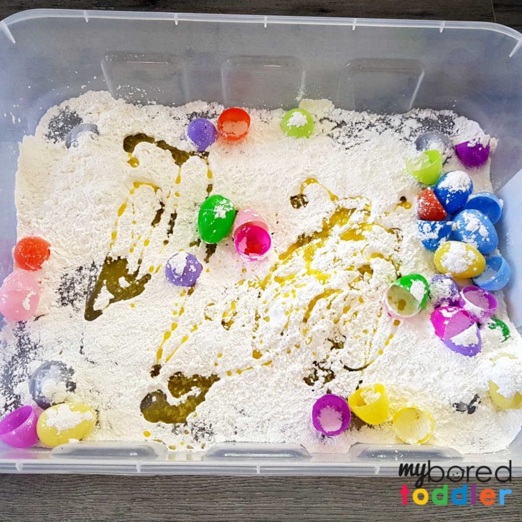easter egg cloud dough sensory play for toddlers 2