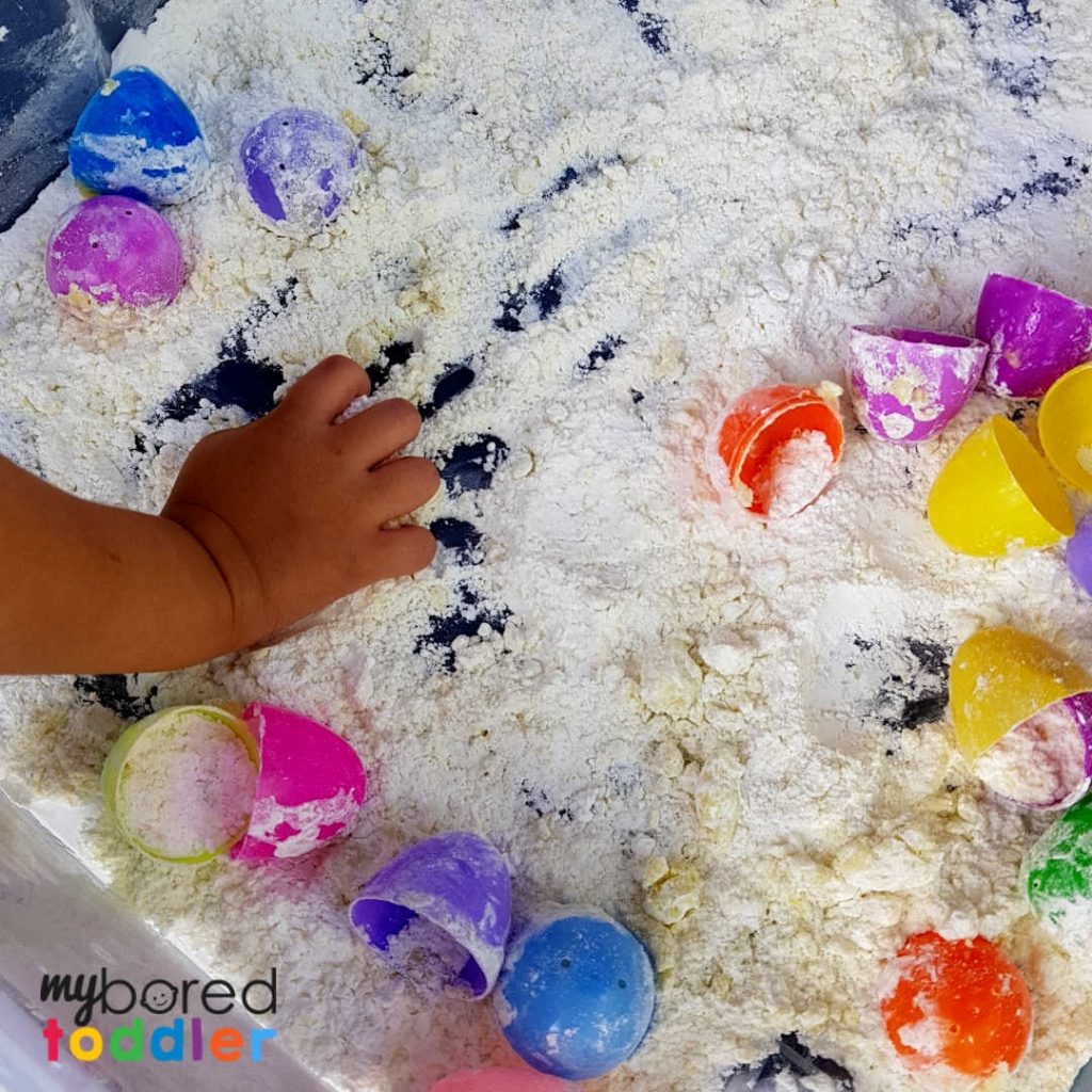 easter egg cloud dough sensory play for toddlers 4