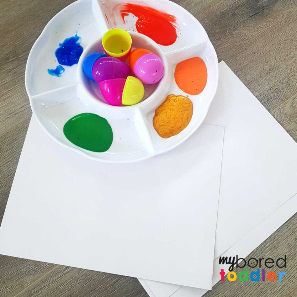 easter egg painting craft for toddlers set up