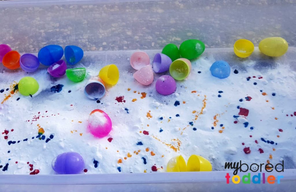 easter fizzing sensory bin for toddlers 2