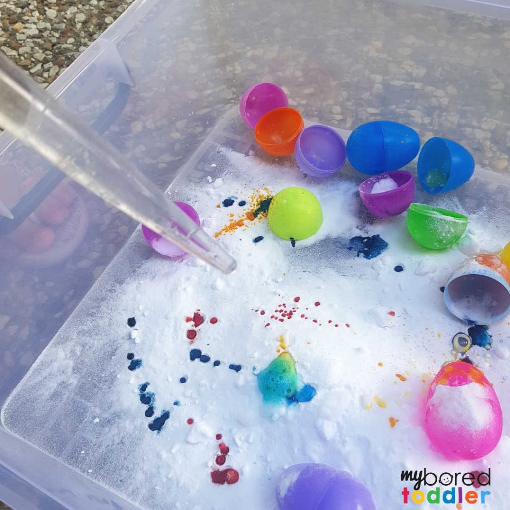 easter fizzing sensory bin for toddlers 3
