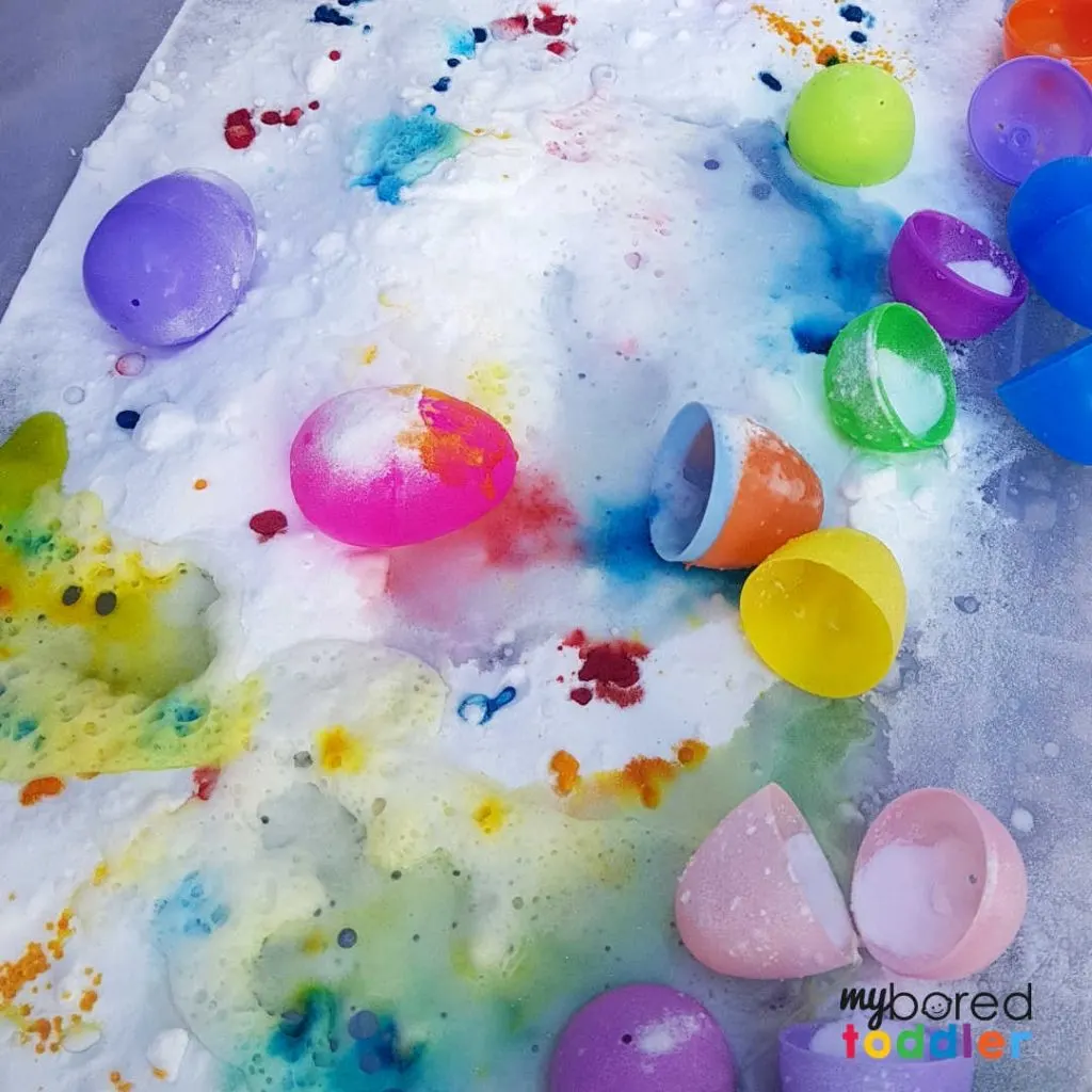 easter fizzing sensory bin for toddlers 6
