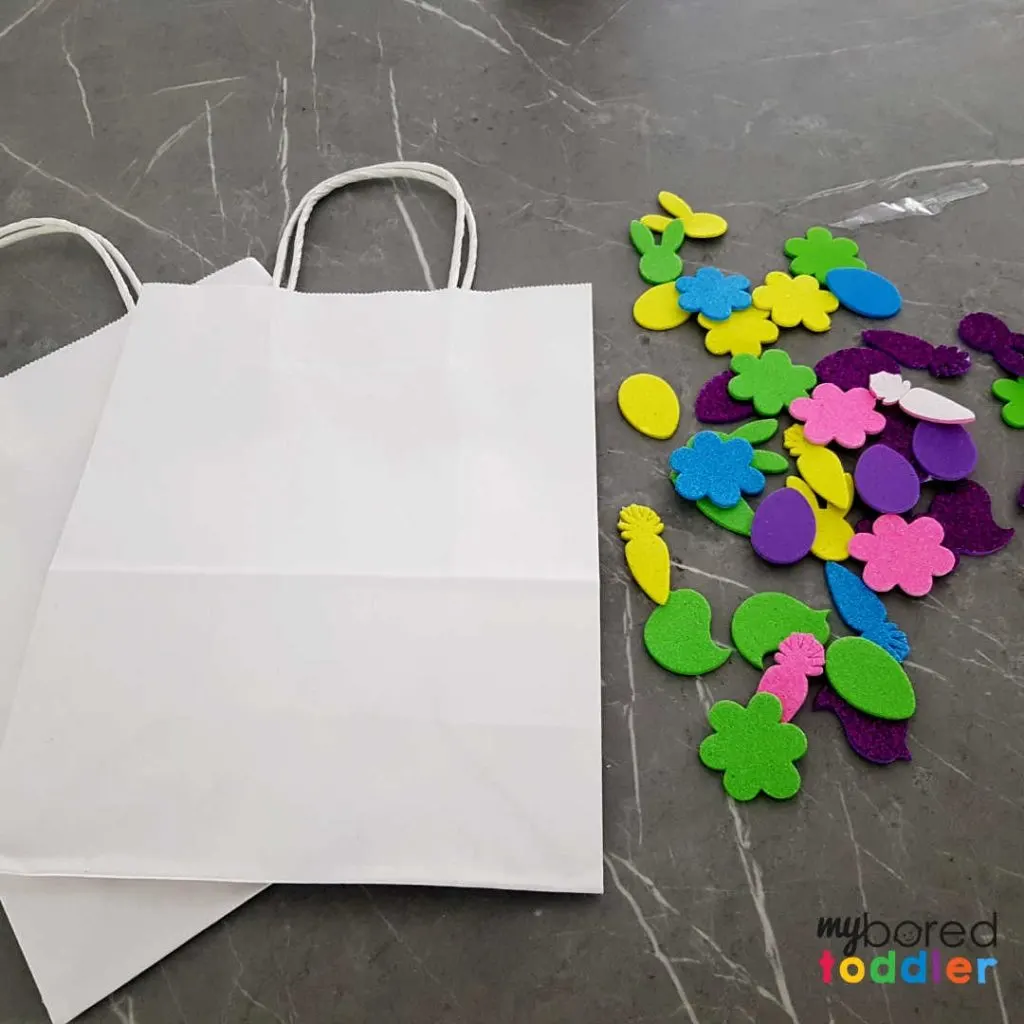 easter gift bags using stickers for toddlers to make step one