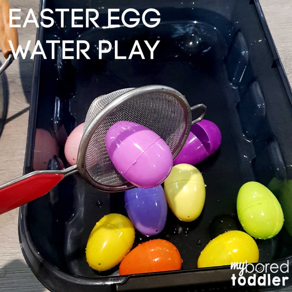 plastic easter egg water scooping sensory feature