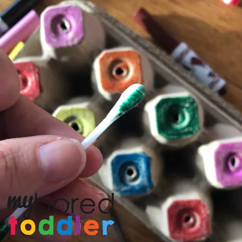toddler activity - cotton tip colour push 