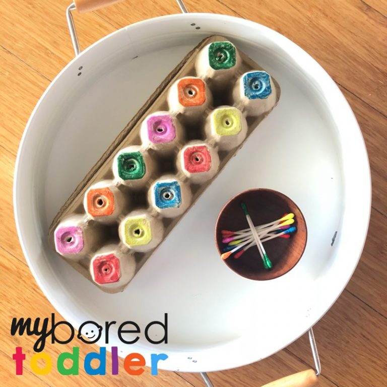 Colour Matching Cotton Tip Push Toddler Activity - My Bored Toddler