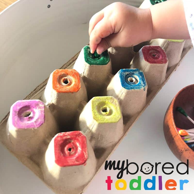 cotton tip fine motor colour recogntion activity for toddlers 