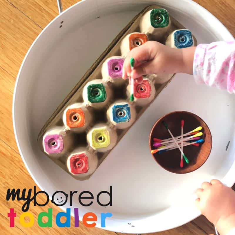 cotton tip colour recogntiion fine motor toddler activity to do at home