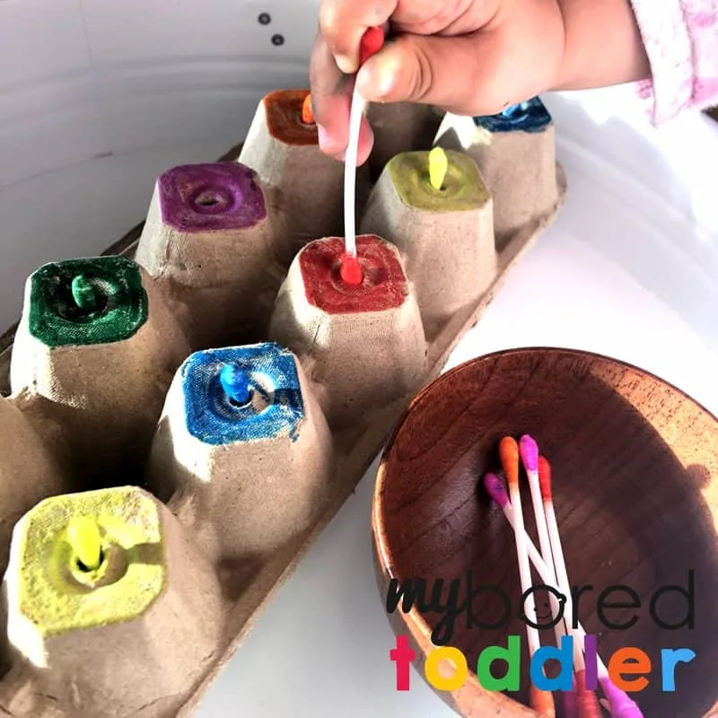 cotton tip colour push toddler fine motor activity