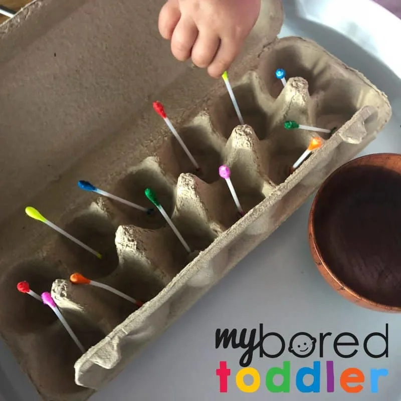 colour matching cotton tip fine motor activity for toddlers 