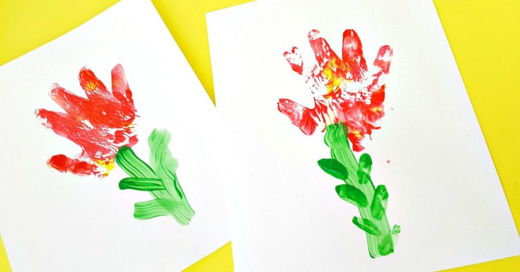 Toddler craft making flowers with hand prints