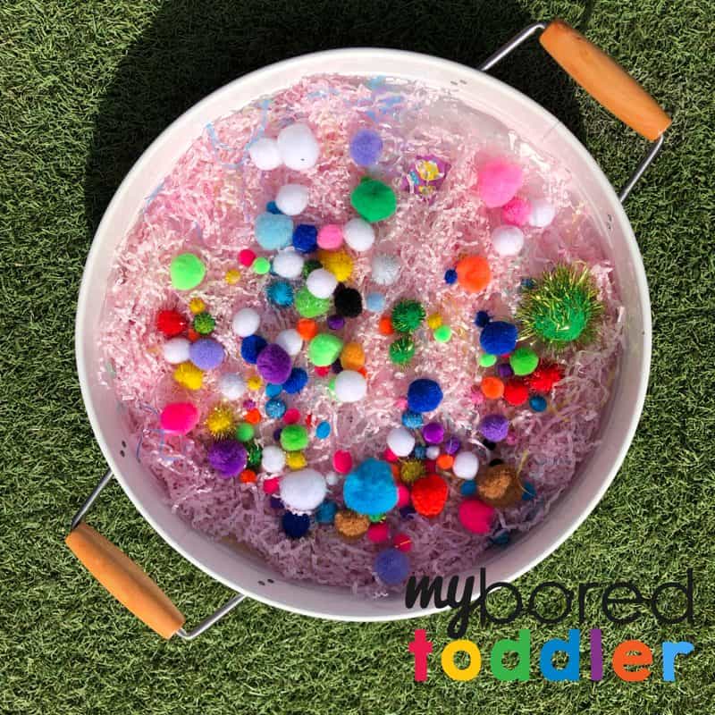 pom pom sensory bin fine motor play for toddlers 