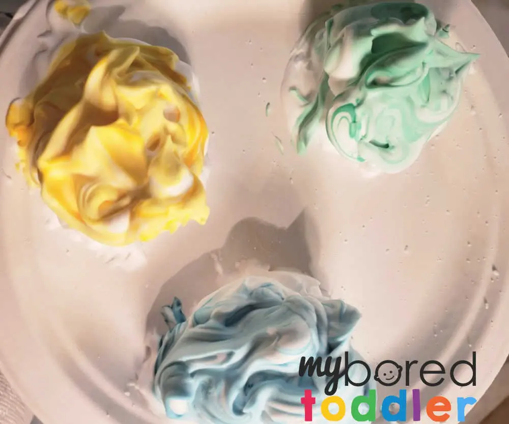 shaving cream toddler bath time activity 