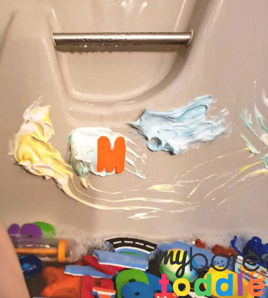 shaving cream play bath time activity for toddlers