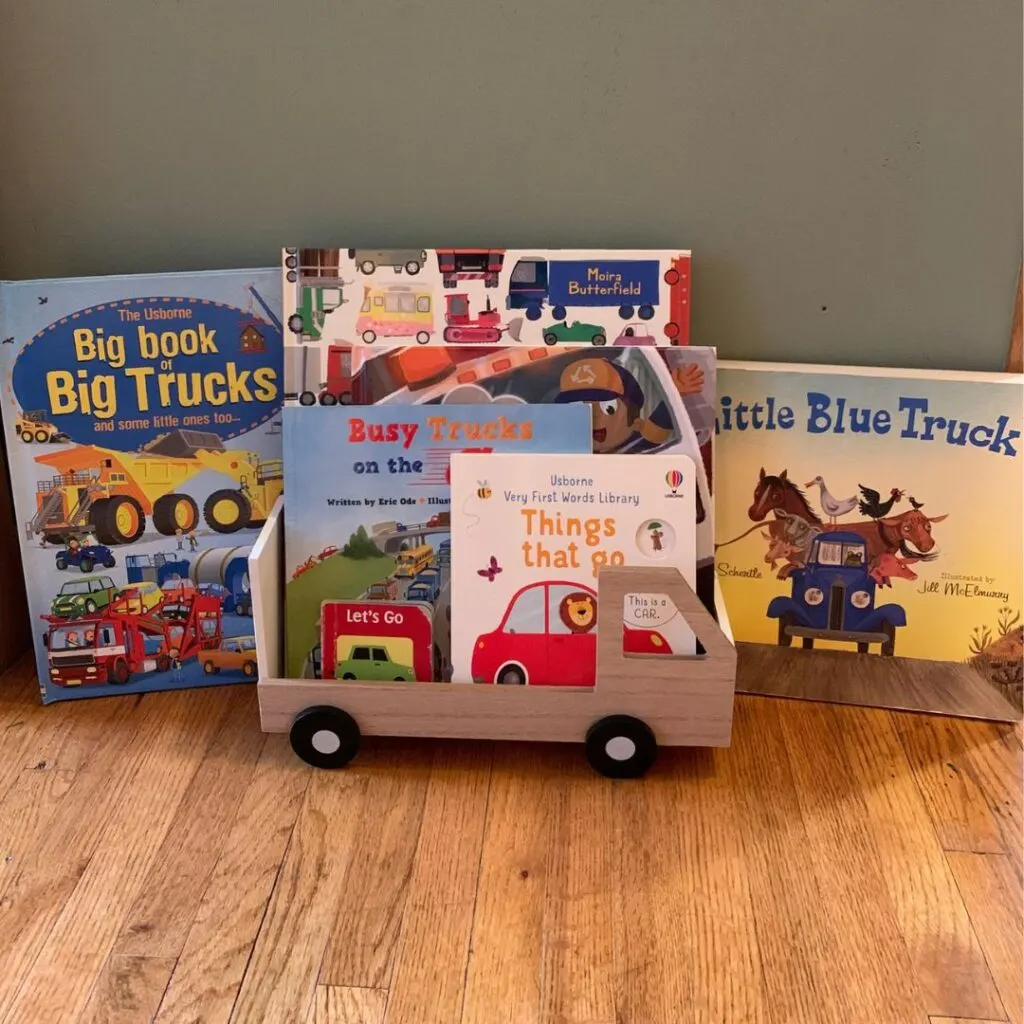 car and truck themed book display 