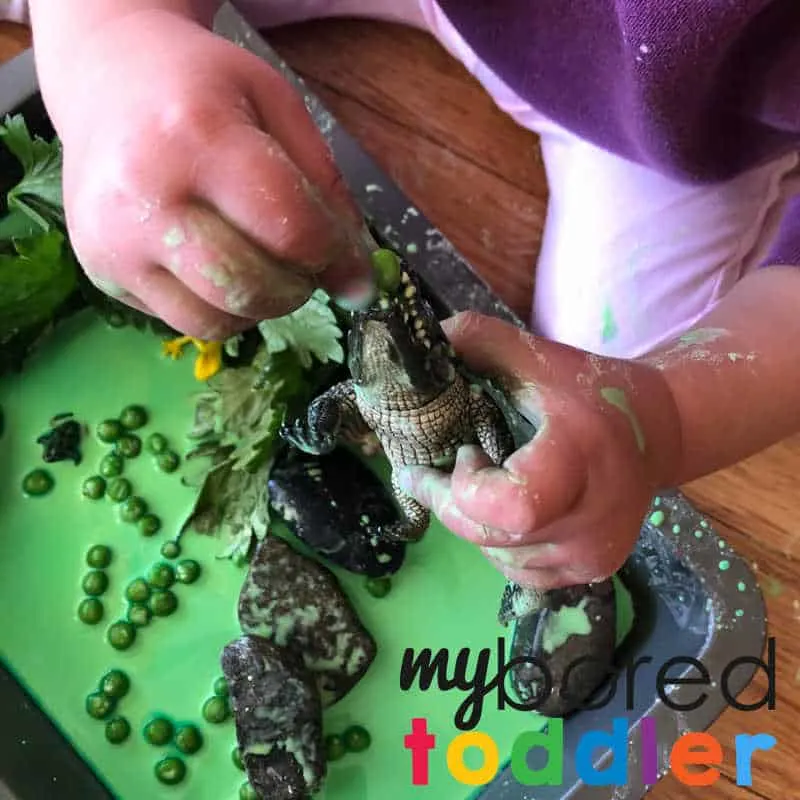 swamp oobleck sensory play for toddlers