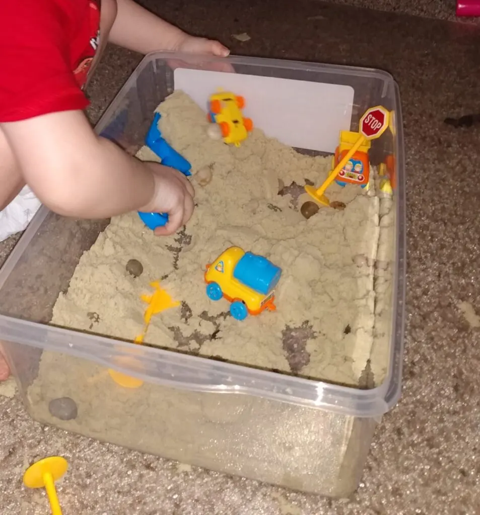 construction sensory bin using a kit