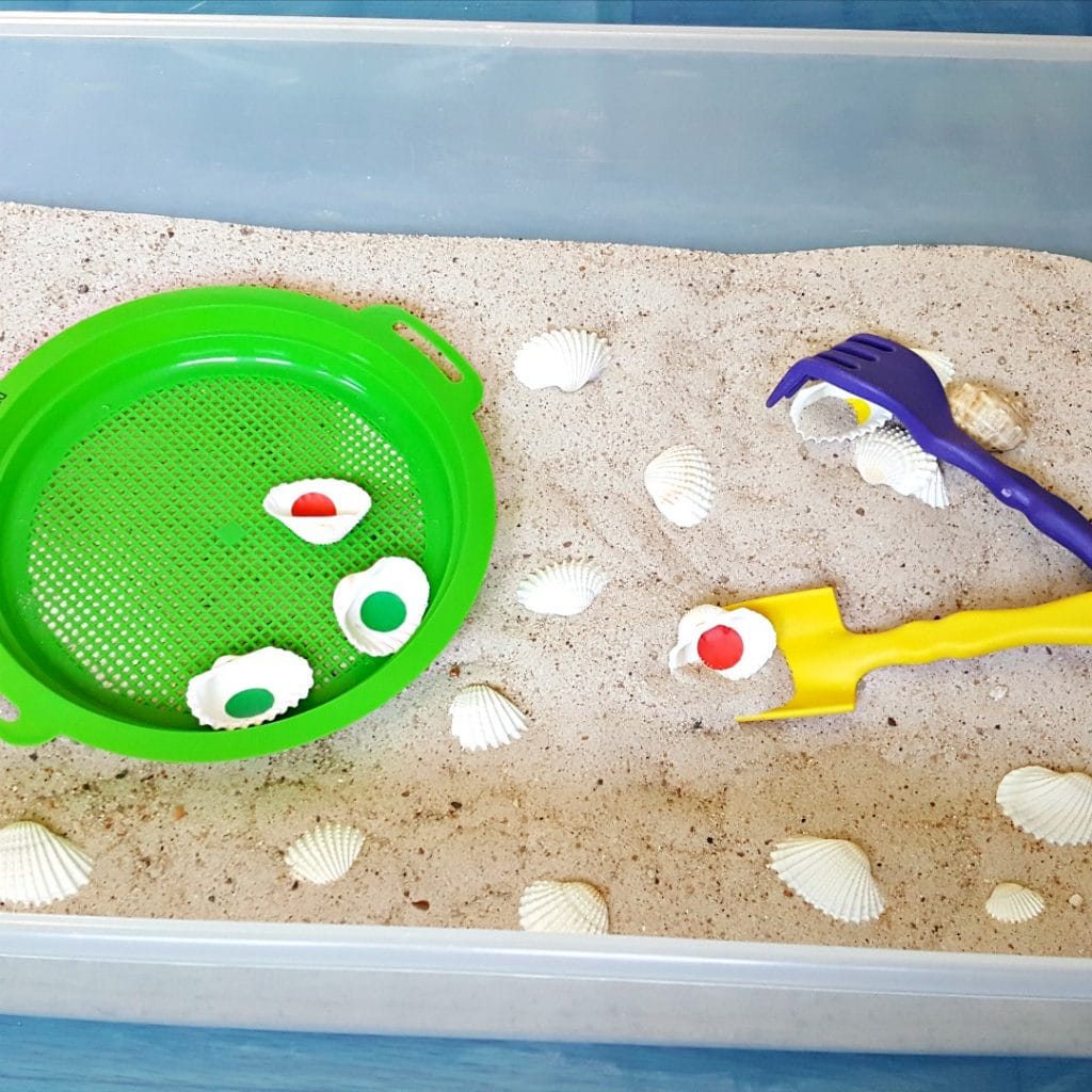 Seashells in the sandbox toddler activity