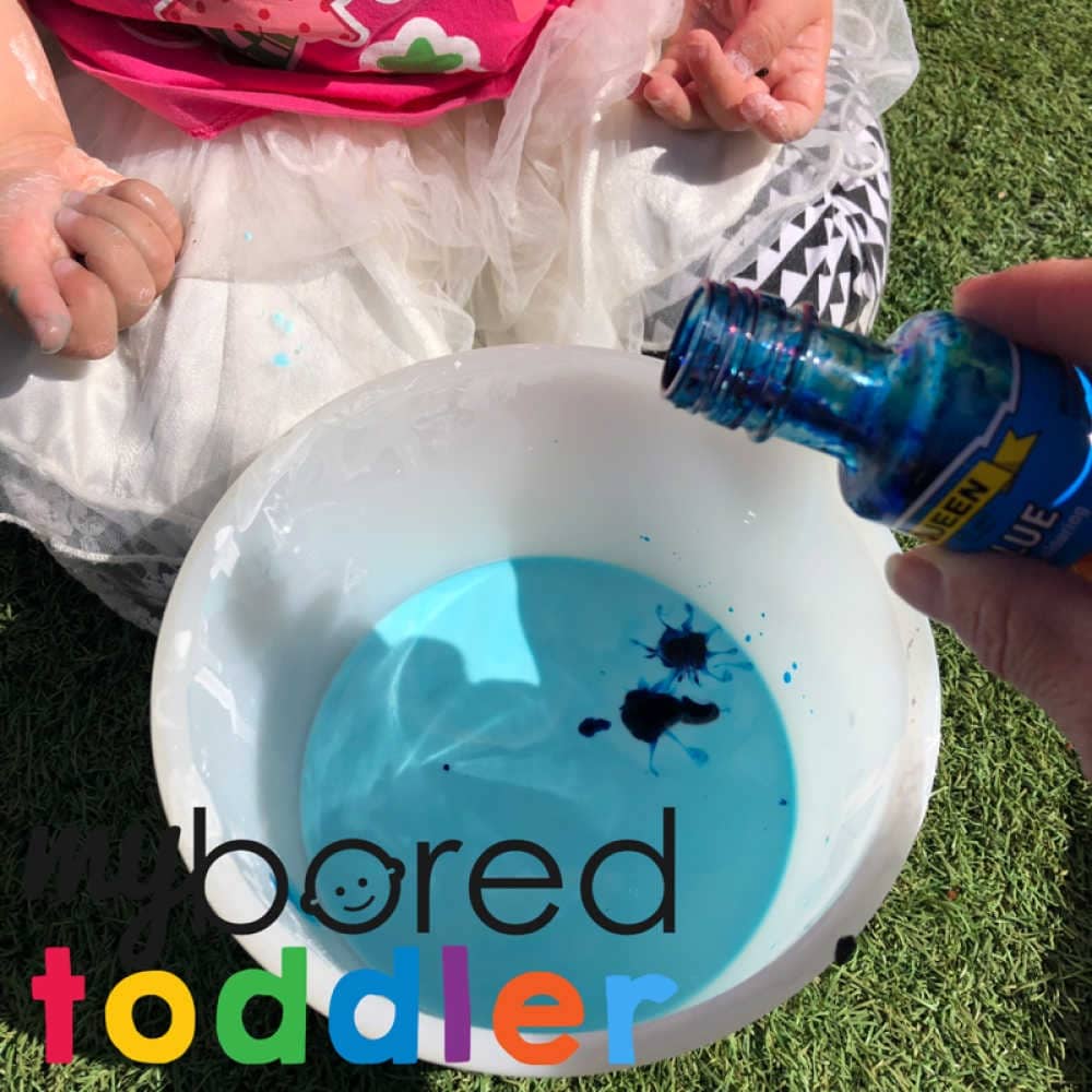 messy play with colored oobleck toddler sensory play ideas