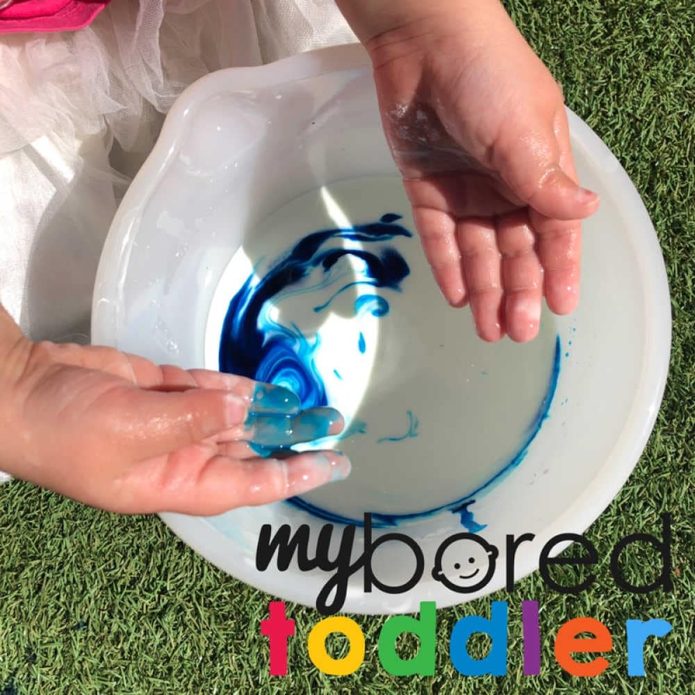 mixing colors with oobleck toddler activity idea