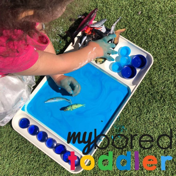 playing with oobleck with toys for toddlers My Bored Toddler