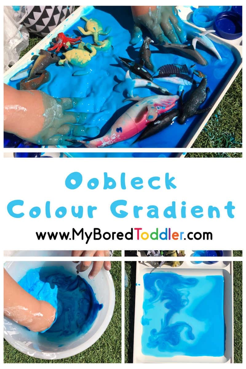 messy play with oobleck and colors 