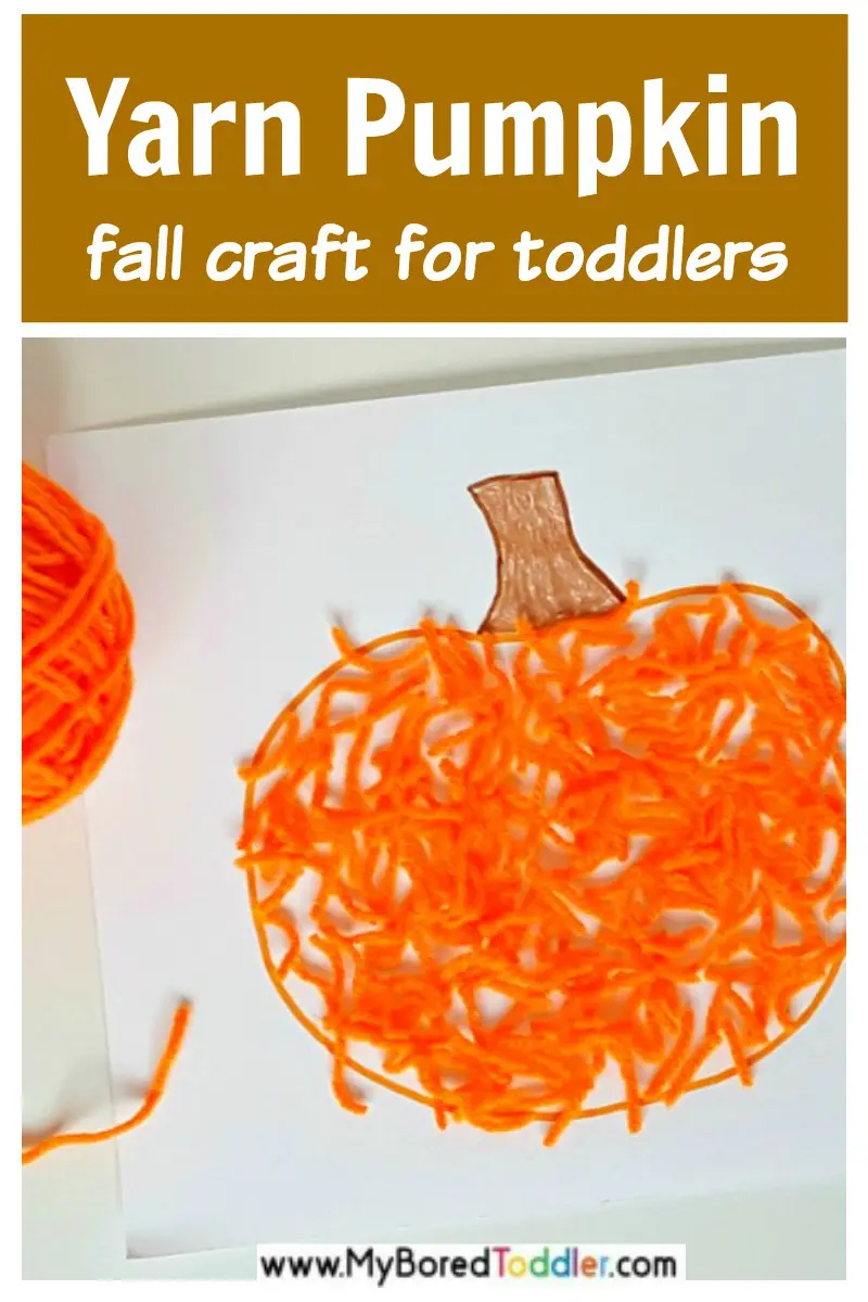 Yarn pumpkin craft for fall season with toddlers
