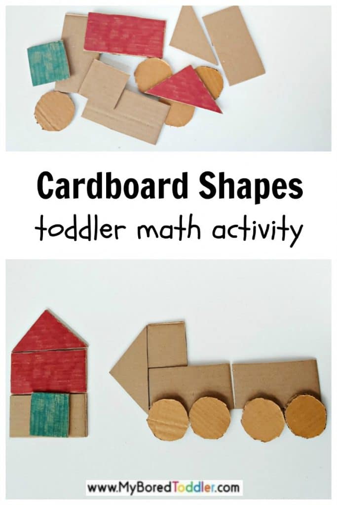 Recycled cardboard math activity with simple shapes for toddler play