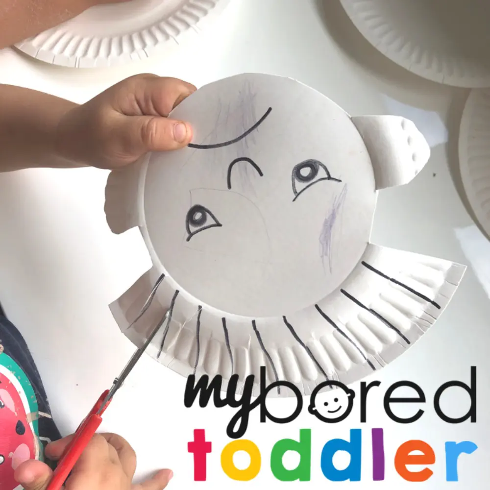 fine motor skills for toddlers paper plate hair cutting