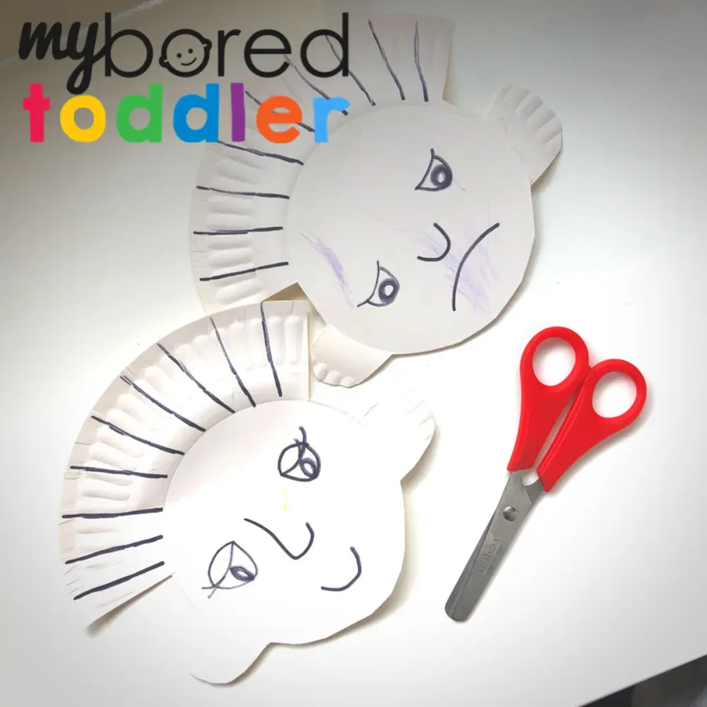 paper plate hair cut craft for toddlers - fine motor and scissor skills toddler activity 3