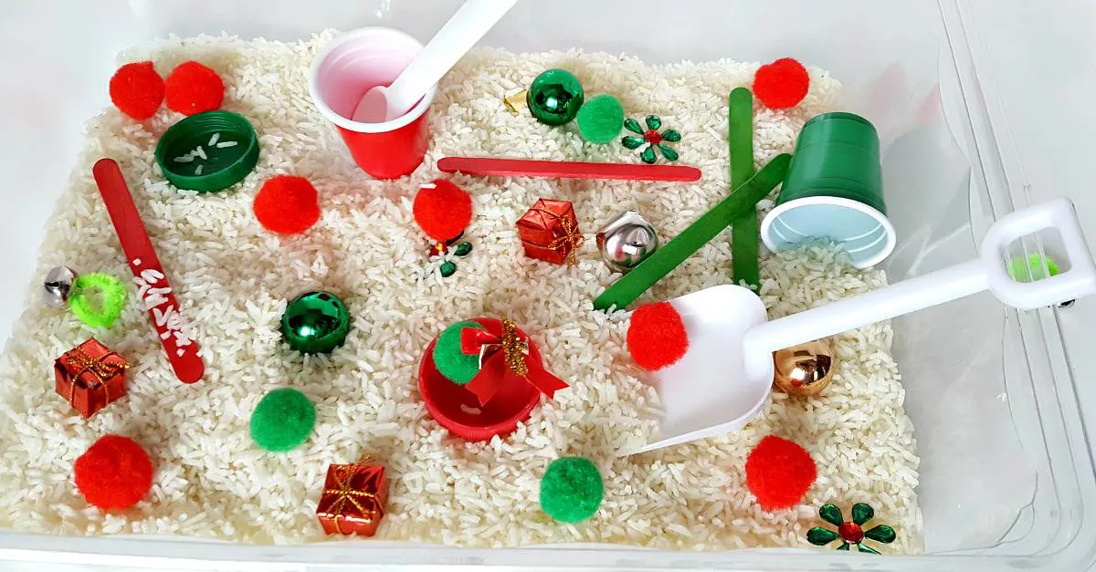 Christmas theme sensory bin for toddlers
