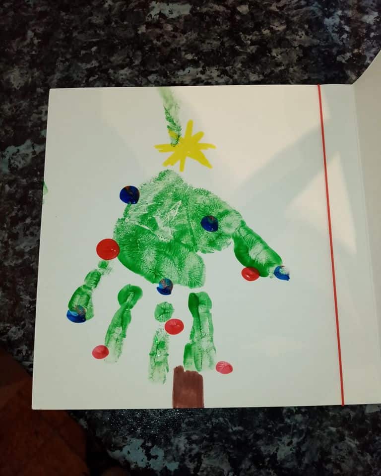 Christmas tree hand print craft for toddlers