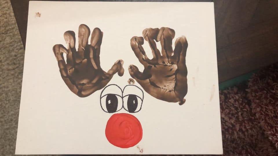 Reindeers with handprints toddler craft for Christmas 