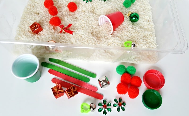 Supplies for a holiday sensory activity with toddlers