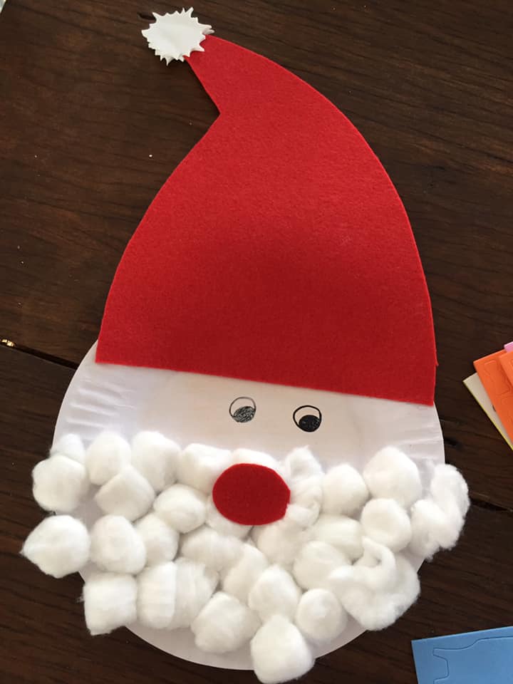 paper plate santa craft for toddlers using cotton balls 