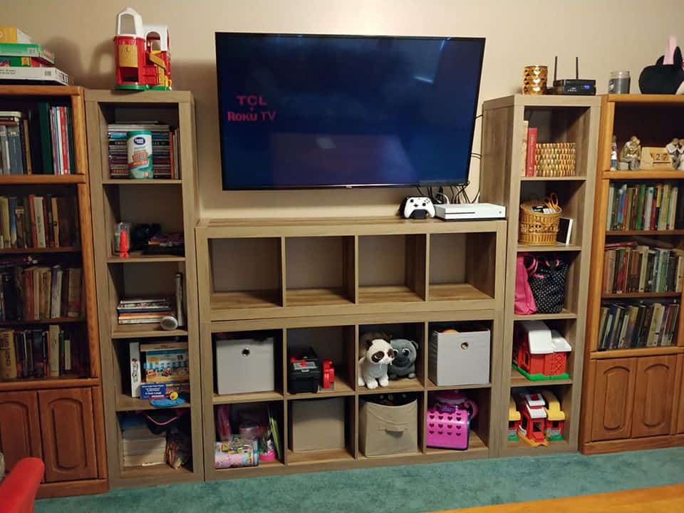 toy storage ideas using cubed shelves from Walmart 