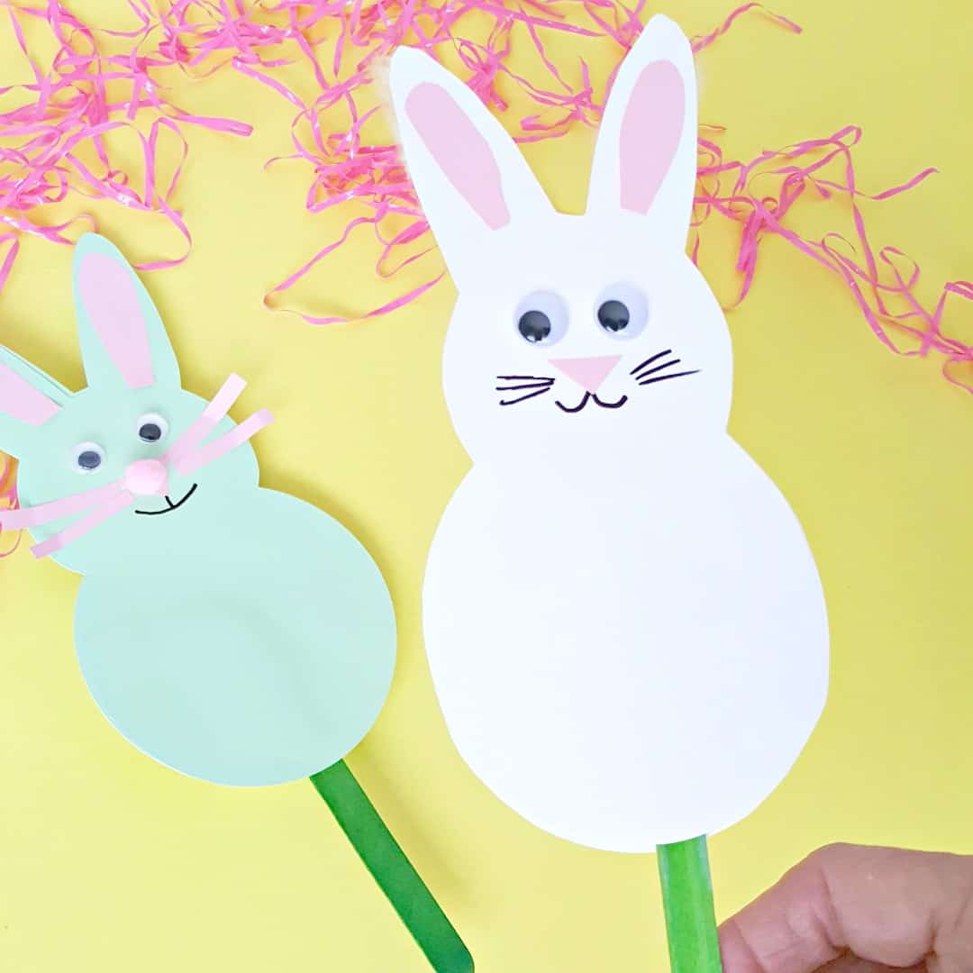 Bunny craft stick puppet for toddlers