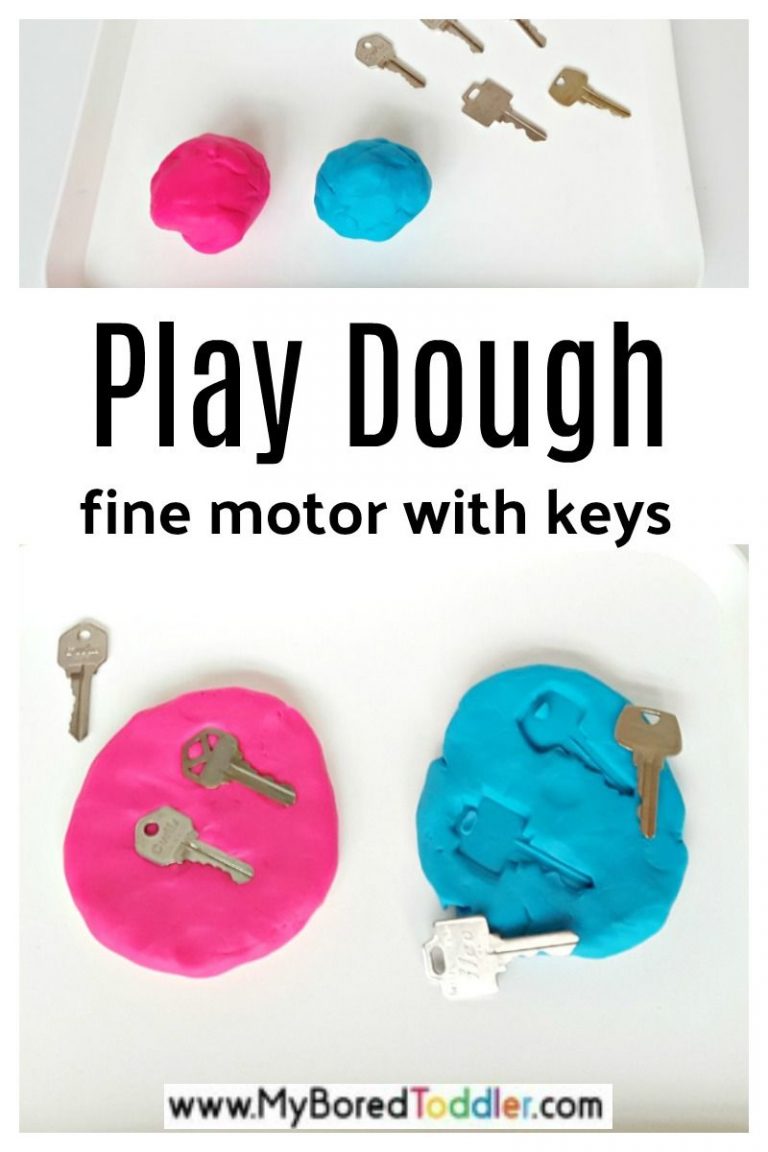 Fine Motor with Keys in Play Dough - My Bored Toddler